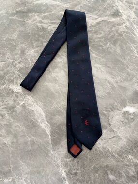 Vintage Yves Saint Laurent YSL Blue Red Logo Men's Neck Tie